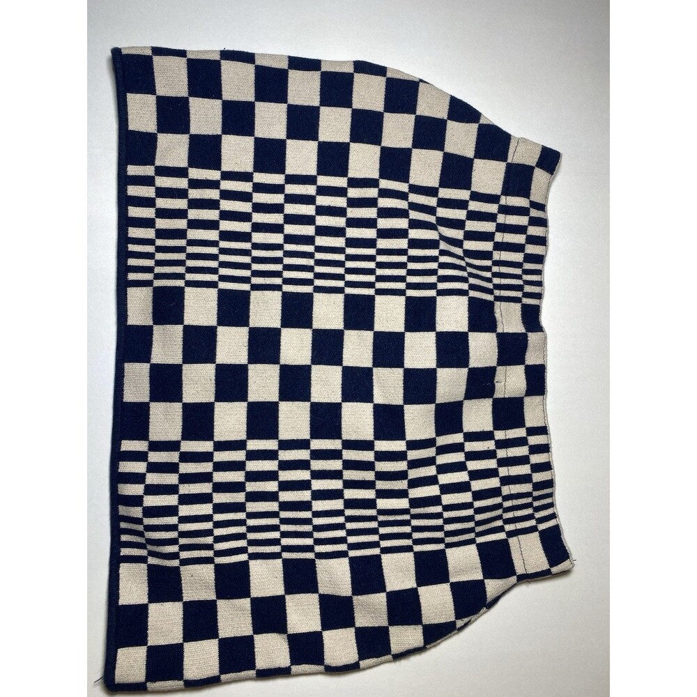 Mini Stretch Skirt Navy Blue Cream Checked Layer Grunge Edgy Y2K Skater Size M - Picture 4 of 6